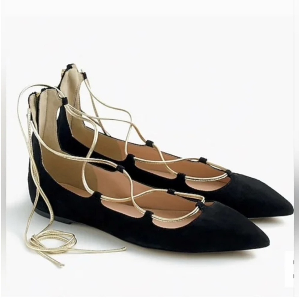 J.CREW LACE-UP HEELS IN SUEDE SIZE 8 BLACK